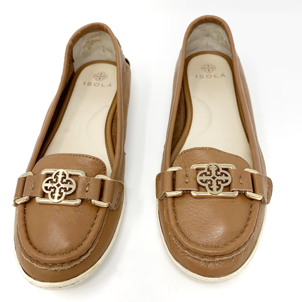 Isola Brown Leather Loafers Gold Hardware